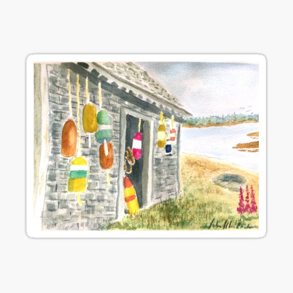 Item preview, Old Nova Scotia fishing shack with buoys.old shack. designed and sold by John MacEachern.