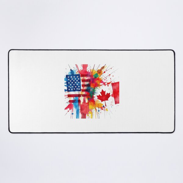 Aperçu de l'œuvre Voisins du Nord : Fusion abstraite des drapeaux des États-Unis et du Canada créée et vendue par ArtistrySky.