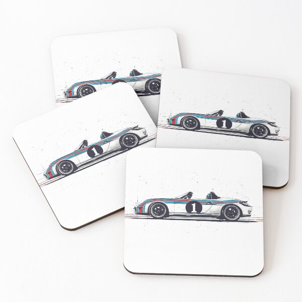 Item preview, Porsche Boxster 987 race car retro Martini Racing grunge Illustration designed and sold by blackdogshop.