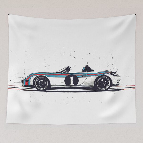 Item preview, Porsche Boxster 987 race car retro Martini Racing grunge Illustration designed and sold by blackdogshop.