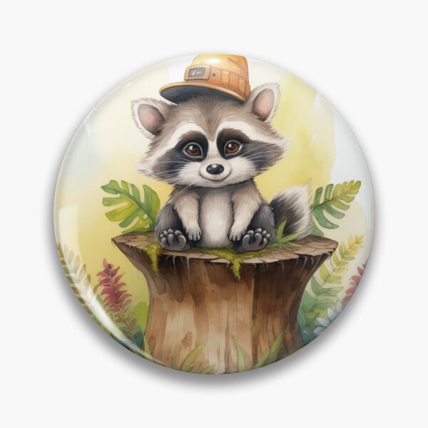 Item preview, Cute Raccoon with Sunflower Hat in Forest designed and sold by ArtbyAdrian.