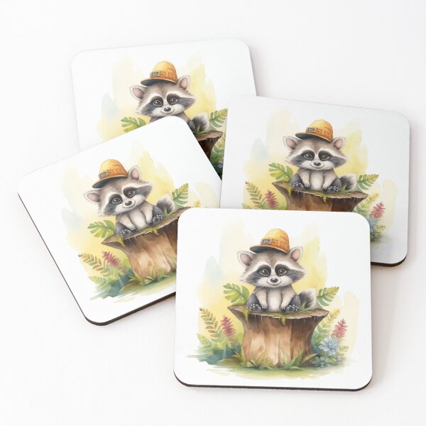 Item preview, Cute Raccoon with Sunflower Hat in Forest designed and sold by ArtbyAdrian.