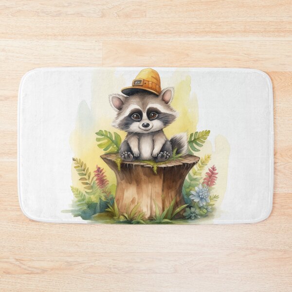 Item preview, Cute Raccoon with Sunflower Hat in Forest designed and sold by ArtbyAdrian.