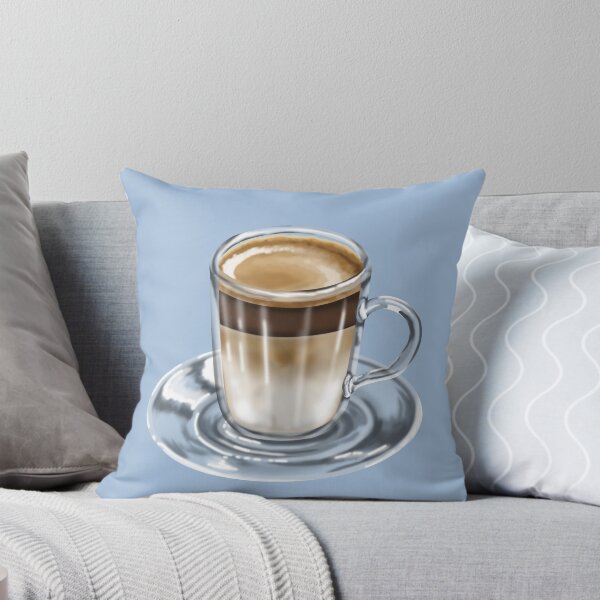 Item preview, A glass of latte macchiato stands on a saucer, artfully layered with espresso, milk and foam designed and sold by katecheerycake.