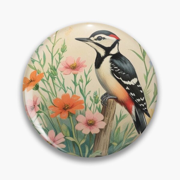 Item preview, Woodpecker and flowers designed and sold by CraftyWords.