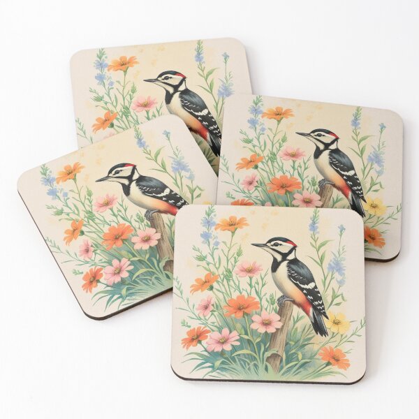 Item preview, Woodpecker and flowers designed and sold by CraftyWords.