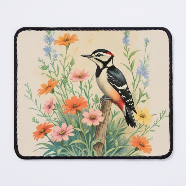Item preview, Woodpecker and flowers designed and sold by CraftyWords.