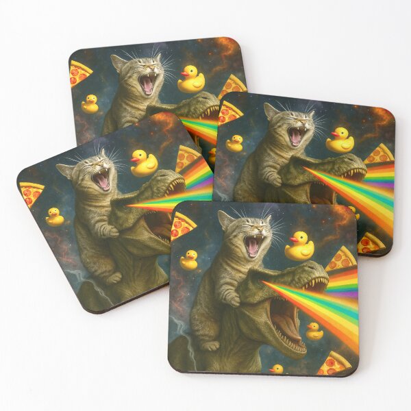 Item preview, Funny Cat riding a T-Rex in Galaxy designed and sold by DeVeauDesign.