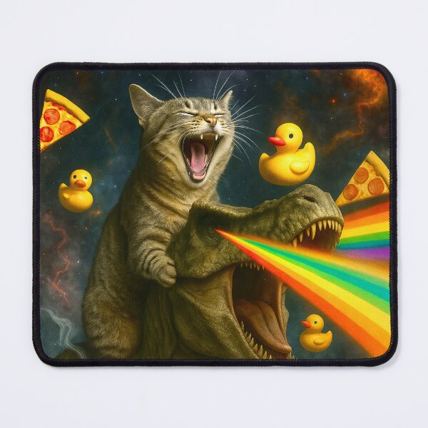Item preview, Funny Cat riding a T-Rex in Galaxy designed and sold by DeVeauDesign.