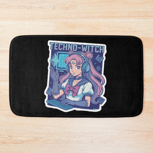 Item preview, Techno Witch – Anime Cyber Witch with Keyboard and Headphones designed and sold by pinkFrogInSpace.