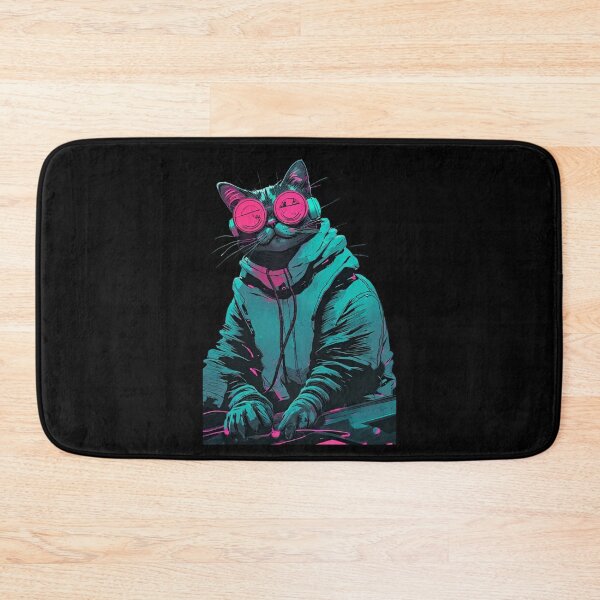 Item preview, Techno Cat – Lo-Fi Vibes in Retro Neon Colors designed and sold by PracowniaQrnaChata.