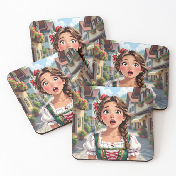 Item preview, Surprised Dirndl Girl on the Street – Beauty Portrait Illustration designed and sold by EmeraldeaArt.
