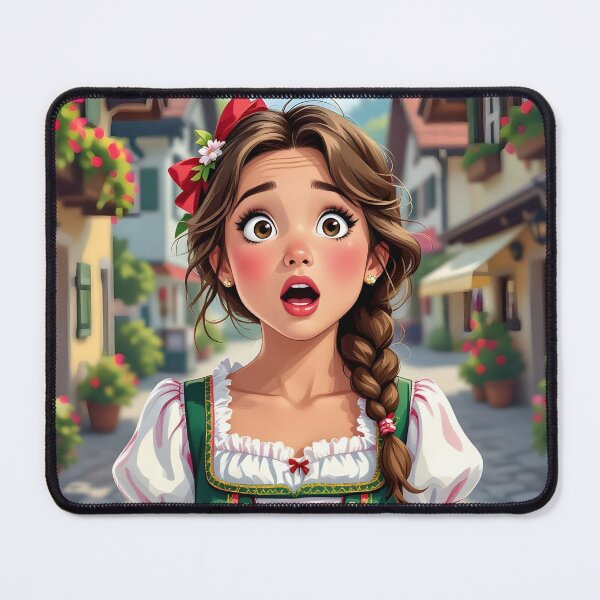 Item preview, Surprised Dirndl Girl on the Street – Beauty Portrait Illustration designed and sold by EmeraldeaArt.