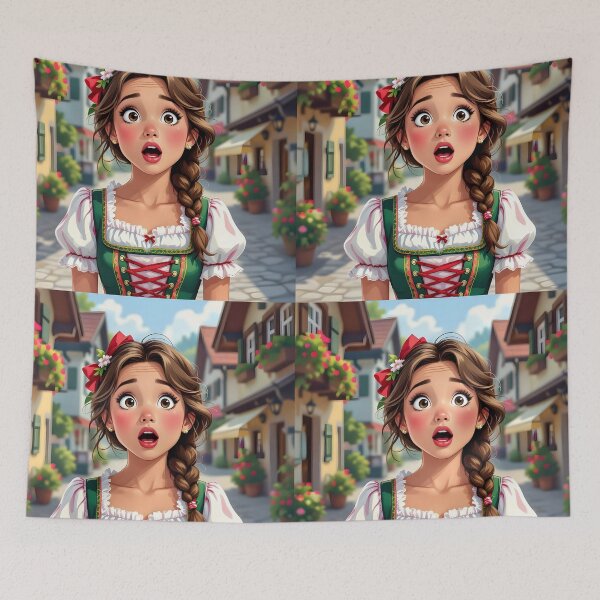 Item preview, Surprised Dirndl Girl on the Street – Beauty Portrait Illustration designed and sold by EmeraldeaArt.