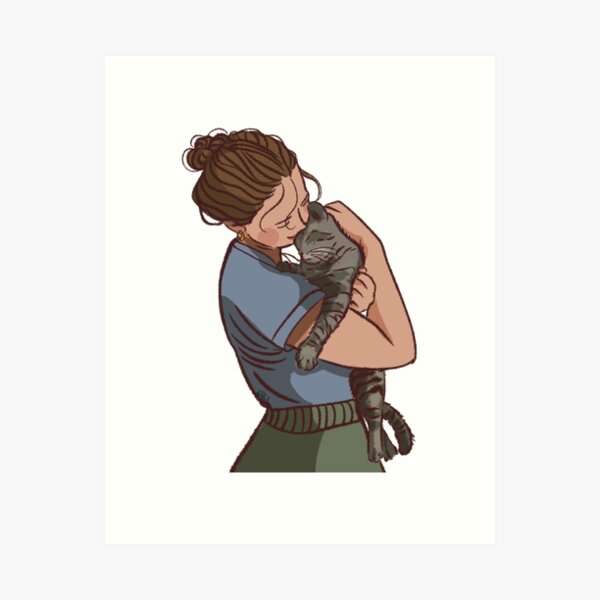 Item preview, A woman in blue shirt with a gray cat designed and sold by Hessah-HA.
