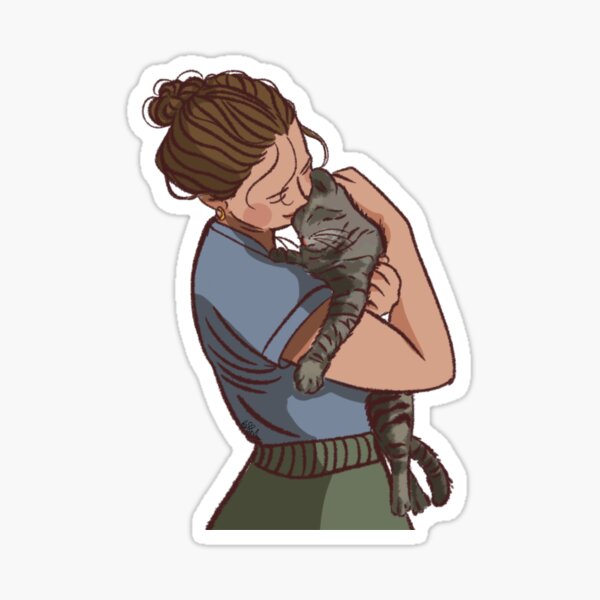 Item preview, A woman in blue shirt with a gray cat designed and sold by Hessah-HA.