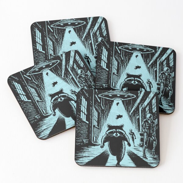 Item preview, Raccoon Running Alien And UFO Skyblue designed and sold by Jcat7.