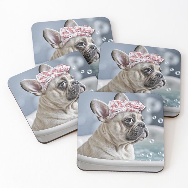 Item preview, Cute Frenchie French Bull Dog in Bubble Bath with Bandanna  designed and sold by Stephanie Laird.