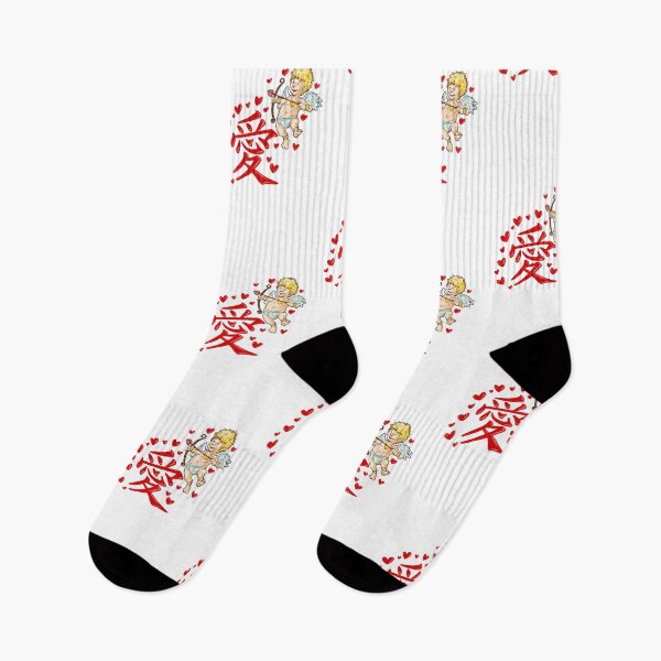 Item preview, Japanese kanji meaning "Love" surrounded by small red hearts and a little angel shooting arrows drawing (without AI) designed and sold by fifou96.