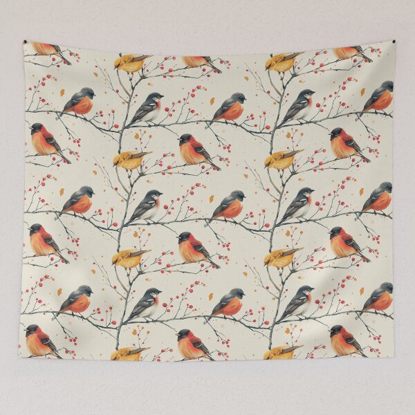 Item preview, Watercolor Birds on Branches with Red Berries designed and sold by NTGUILTY.