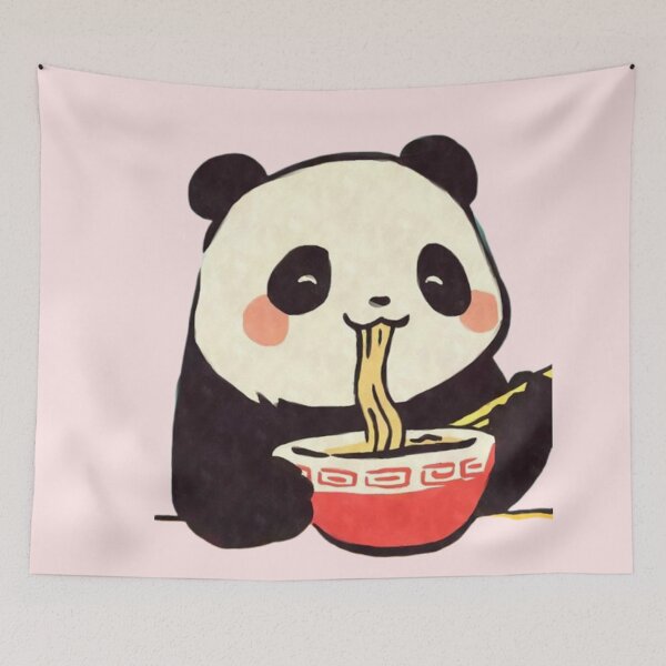 Item preview, Panda Mignon Mangeant des Nouilles - Illustration Kawaii designed and sold by MeowLoka ⭐⭐⭐⭐.
