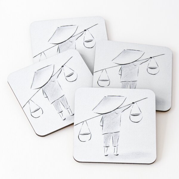 Item preview, Carrying Water in Japan | Japanese Art | Minimalist Line Drawing designed and sold by AngelaMarieArt.