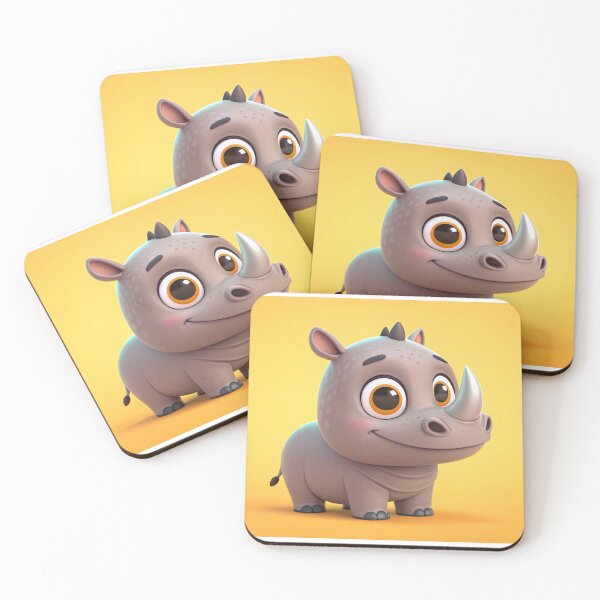 Item preview, Cute rhino cartoon character, 3d render on bright background designed and sold by elkuni.