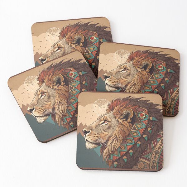 Item preview, designs inspired by tribal art, featuring intricately detailed spirit animals such as lions designed and sold by elkuni.