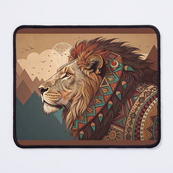 Item preview, designs inspired by tribal art, featuring intricately detailed spirit animals such as lions designed and sold by elkuni.