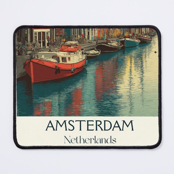Item preview, Amsterdam Netherlands Vintage Travel Poster | Iconic Dutch Canal & Windmill Art designed and sold by TuncGK.