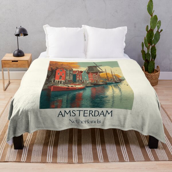 Item preview, Amsterdam Netherlands Vintage Travel Poster | Iconic Dutch Canal & Windmill Art designed and sold by TuncGK.