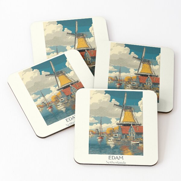 Item preview, Edam Netherlands Vintage Travel Poster | Classic Dutch Windmill & Canal Art designed and sold by TuncGK.