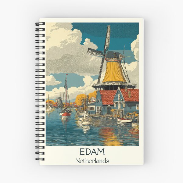 Item preview, Edam Netherlands Vintage Travel Poster | Classic Dutch Windmill & Canal Art designed and sold by TuncGK.