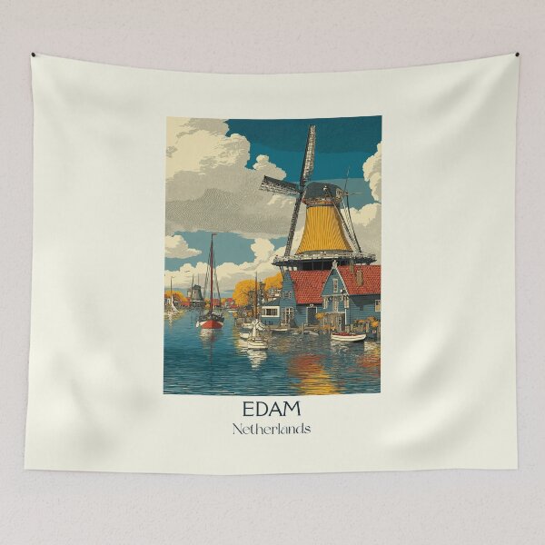 Item preview, Edam Netherlands Vintage Travel Poster | Classic Dutch Windmill & Canal Art designed and sold by TuncGK.