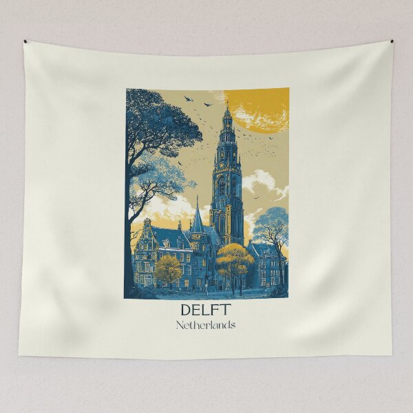 Item preview, Delft Netherlands Vintage Travel Poster | Dutch Masters & Blue China Art designed and sold by TuncGK.
