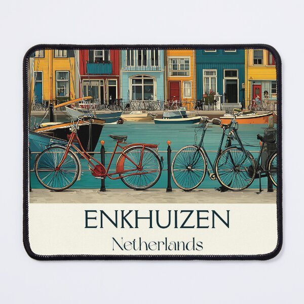 Item preview, Enkhuizen Netherlands Vintage Travel Poster | Harbor Town & Bicycles Retro Art designed and sold by TuncGK.