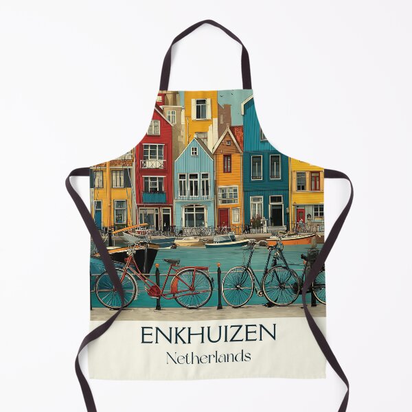 Item preview, Enkhuizen Netherlands Vintage Travel Poster | Harbor Town & Bicycles Retro Art designed and sold by TuncGK.
