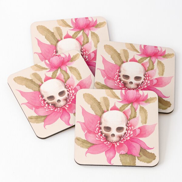 Item preview, Skull and flower australian waratah red botanical watercolor designed and sold by kat.olive.