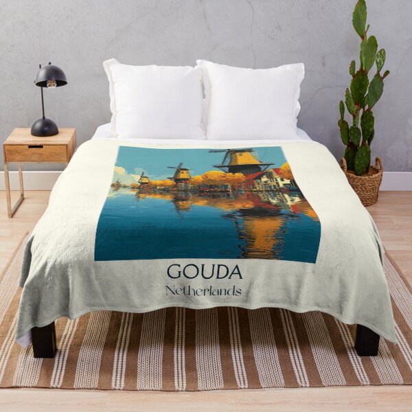 Item preview, Gouda Netherlands Vintage Travel Poster | Dutch Cheese & Windmill Sunset Art designed and sold by TuncGK.