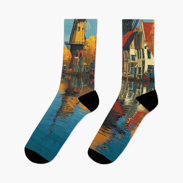 Item preview, Gouda Netherlands Vintage Travel Poster | Dutch Cheese & Windmill Sunset Art designed and sold by TuncGK.