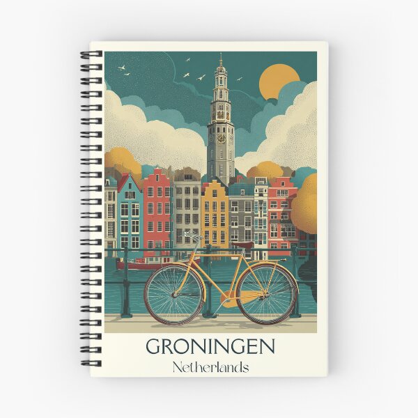 Item preview, Groningen Netherlands Vintage Travel Poster | Martinitoren & Bicycle City Art designed and sold by TuncGK.