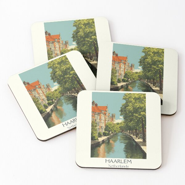 Item preview, Haarlem Netherlands Vintage Travel Poster | Serene Canal & Tree-Lined Street designed and sold by TuncGK.