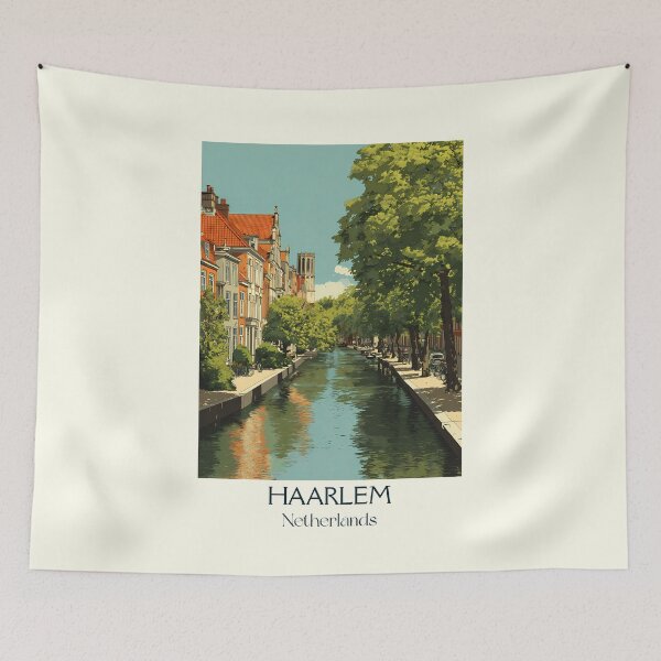Item preview, Haarlem Netherlands Vintage Travel Poster | Serene Canal & Tree-Lined Street designed and sold by TuncGK.