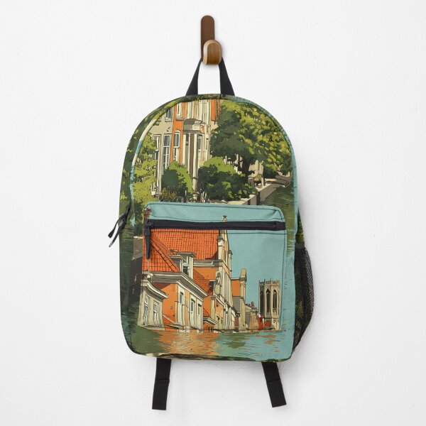 Item preview, Haarlem Netherlands Vintage Travel Poster | Serene Canal & Tree-Lined Street designed and sold by TuncGK.