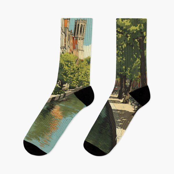 Item preview, Haarlem Netherlands Vintage Travel Poster | Serene Canal & Tree-Lined Street designed and sold by TuncGK.