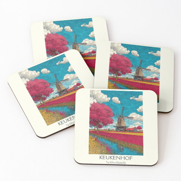 Item preview, Keukenhof Netherlands Vintage Poster | Dutch Tulip Fields & Windmill Art designed and sold by TuncGK.
