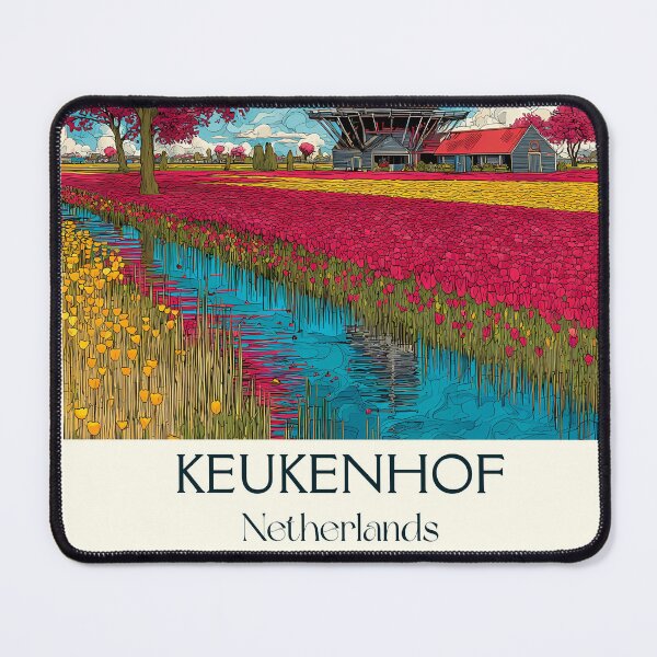 Item preview, Keukenhof Netherlands Vintage Poster | Dutch Tulip Fields & Windmill Art designed and sold by TuncGK.