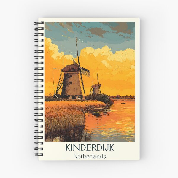 Item preview, Kinderdijk Netherlands Vintage Poster | UNESCO Windmills at Sunset designed and sold by TuncGK.