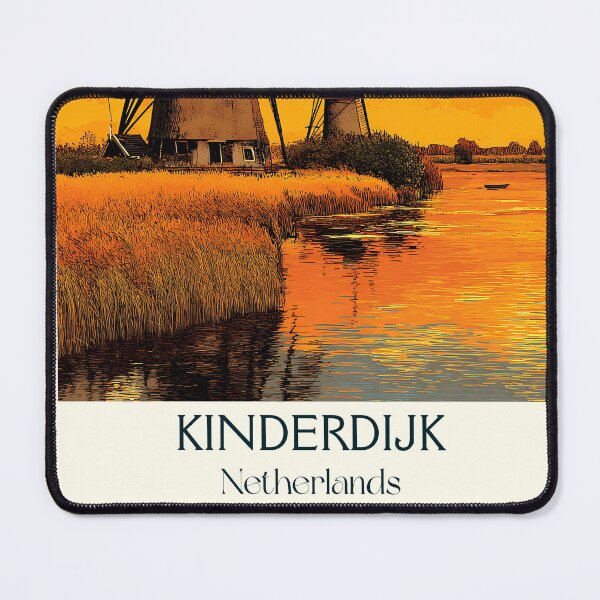 Item preview, Kinderdijk Netherlands Vintage Poster | UNESCO Windmills at Sunset designed and sold by TuncGK.