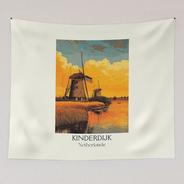 Artikelvorschau, Kinderdijk Niederlande Vintage Poster | UNESCO Windmühlen bei Sonnenuntergang entworfen und verkauft von TuncGK.